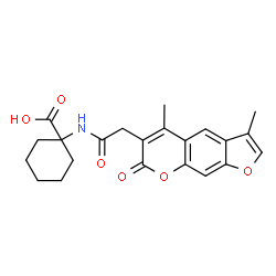 ChemSpider 2D Image | 1-{[(3,5-Dimethyl-7-oxo-7H-furo[3,2-g]chromen-6-yl)acetyl]amino}cyclohexanecarboxylic acid | C22H23NO6