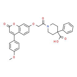 ChemSpider 2D Image | 1-({[4-(4-Methoxyphenyl)-2-oxo-2H-chromen-7-yl]oxy}acetyl)-4-phenyl-4-piperidinecarboxylic acid | C30H27NO7