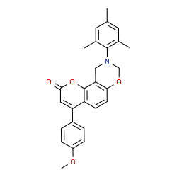 ChemSpider 2D Image | 9-Mesityl-4-(4-methoxyphenyl)-9,10-dihydro-2H,8H-chromeno[8,7-e][1,3]oxazin-2-one | C27H25NO4