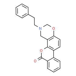 ChemSpider 2D Image | 3-(2-Phenylethyl)-3,4-dihydro-2H,6H-benzo[3,4]chromeno[8,7-e][1,3]oxazin-6-one | C23H19NO3