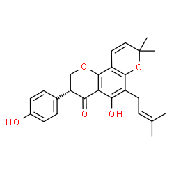ChemSpider 2D Image | (3R)-5-Hydroxy-3-(4-hydroxyphenyl)-8,8-dimethyl-6-(3-methyl-2-buten-1-yl)-2,3-dihydro-4H,8H-pyrano[2,3-f]chromen-4-one | C25H26O5