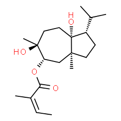ChemSpider 2D Image | (1S,3aS,5S,6S,8aR)-6,8a-Dihydroxy-1-isopropyl-3a,6-dimethyldecahydro-5-azulenyl (2Z)-2-methyl-2-butenoate | C20H34O4