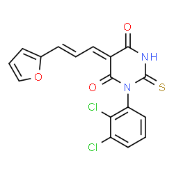 ChemSpider 2D Image | (5Z)-1-(2,3-Dichlorophenyl)-5-[(2E)-3-(2-furyl)-2-propen-1-ylidene]-2-thioxodihydro-4,6(1H,5H)-pyrimidinedione | C17H10Cl2N2O3S