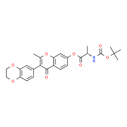 ChemSpider 2D Image | 3-(2,3-Dihydro-1,4-benzodioxin-6-yl)-2-methyl-4-oxo-4H-chromen-7-yl N-{[(2-methyl-2-propanyl)oxy]carbonyl}-L-alaninate | C26H27NO8