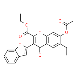 ChemSpider 2D Image | Ethyl 7-acetoxy-3-(1-benzofuran-2-yl)-6-ethyl-4-oxo-4H-chromene-2-carboxylate | C24H20O7