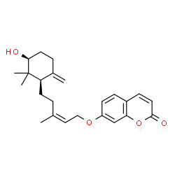 ChemSpider 2D Image | 7-({(2Z)-5-[(1R,3S)-3-Hydroxy-2,2-dimethyl-6-methylenecyclohexyl]-3-methyl-2-penten-1-yl}oxy)-2H-chromen-2-one | C24H30O4