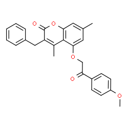 ChemSpider 2D Image | 3-Benzyl-5-[2-(4-methoxyphenyl)-2-oxoethoxy]-4,7-dimethyl-2H-chromen-2-one | C27H24O5