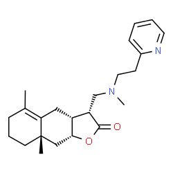 ChemSpider 2D Image | (3R,3aR,8aS,9aR)-5,8a-Dimethyl-3-({methyl[2-(2-pyridinyl)ethyl]amino}methyl)-3a,4,6,7,8,8a,9,9a-octahydronaphtho[2,3-b]furan-2(3H)-one | C23H32N2O2