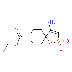 ChemSpider 2D Image | Ethyl 4-amino-1-oxa-2-thia-8-azaspiro[4.5]dec-3-ene-8-carboxylate 2,2-dioxide | C10H16N2O5S