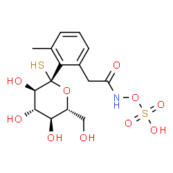 ChemSpider 2D Image | 1-C-(2-Methyl-6-{2-oxo-2-[(sulfooxy)amino]ethyl}phenyl)-1-thio-beta-D-glucopyranose | C15H21NO10S2