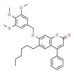 ChemSpider 2D Image | 6-Hexyl-4-phenyl-7-[(3,4,5-trimethoxybenzyl)oxy]-2H-chromen-2-one | C31H34O6