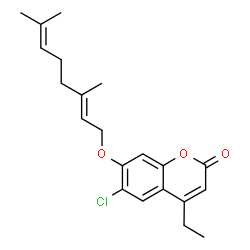 ChemSpider 2D Image | 6-Chloro-7-{[(2E)-3,7-dimethyl-2,6-octadien-1-yl]oxy}-4-ethyl-2H-chromen-2-one | C21H25ClO3