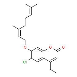ChemSpider 2D Image | 6-Chloro-7-{[(2Z)-3,7-dimethyl-2,6-octadien-1-yl]oxy}-4-ethyl-2H-chromen-2-one | C21H25ClO3