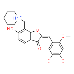 ChemSpider 2D Image | 1-{[(2E)-6-Hydroxy-3-oxo-2-(2,4,5-trimethoxybenzylidene)-2,3-dihydro-1-benzofuran-7-yl]methyl}piperidinium | C24H28NO6