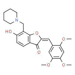 ChemSpider 2D Image | (2E)-6-Hydroxy-7-(1-piperidinylmethyl)-2-(2,4,5-trimethoxybenzylidene)-1-benzofuran-3(2H)-one | C24H27NO6