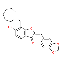 ChemSpider 2D Image | (2E)-7-(1-Azepanylmethyl)-2-(1,3-benzodioxol-5-ylmethylene)-6-hydroxy-1-benzofuran-3(2H)-one | C23H23NO5