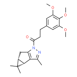 ChemSpider 2D Image | 3-(3,4,5-Trimethoxyphenyl)-1-[(3bS,4aR)-3,4,4-trimethyl-3b,4,4a,5-tetrahydro-1H-cyclopropa[3,4]cyclopenta[1,2-c]pyrazol-1-yl]-1-propanone | C22H28N2O4