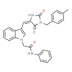ChemSpider 2D Image | 2-(3-{(E)-[1-(4-Methylbenzyl)-2,5-dioxo-4-imidazolidinylidene]methyl}-1H-indol-1-yl)-N-phenylacetamide | C28H24N4O3