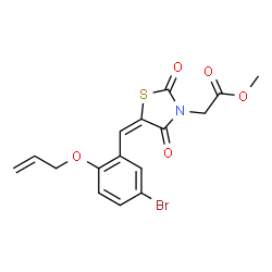 ChemSpider 2D Image | Methyl {(5E)-5-[2-(allyloxy)-5-bromobenzylidene]-2,4-dioxo-1,3-thiazolidin-3-yl}acetate | C16H14BrNO5S