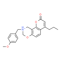 ChemSpider 2D Image | 9-(4-Methoxybenzyl)-2-oxo-4-propyl-9,10-dihydro-2H,8H-chromeno[8,7-e][1,3]oxazin-9-ium | C22H24NO4