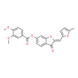 ChemSpider 2D Image | (2Z)-2-[(5-Methyl-2-furyl)methylene]-3-oxo-2,3-dihydro-1-benzofuran-6-yl 3,4-dimethoxybenzoate | C23H18O7