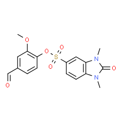 ChemSpider 2D Image | 4-Formyl-2-methoxyphenyl 1,3-dimethyl-2-oxo-2,3-dihydro-1H-benzimidazole-5-sulfonate | C17H16N2O6S