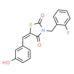 ChemSpider 2D Image | (5E)-3-(2-Fluorobenzyl)-5-(3-hydroxybenzylidene)-1,3-thiazolidine-2,4-dione | C17H12FNO3S