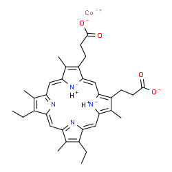 ChemSpider 2D Image | Cobalt(2+) hydrogen 3,3'-(7,12-diethyl-3,8,13,17-tetramethylporphine-21,24-diide-2,18-diyl)dipropanoate (1:2:1) | C34H36CoN4O4