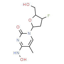 ChemSpider 2D Image | 1-(2,3-Dideoxy-3-fluoropentofuranosyl)-4-(hydroxyamino)-5-methyl-2(1H)-pyrimidinone | C10H14FN3O4