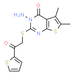 ChemSpider 2D Image | 3-Amino-5,6-dimethyl-2-{[2-oxo-2-(2-thienyl)ethyl]sulfanyl}thieno[2,3-d]pyrimidin-4(3H)-one | C14H13N3O2S3