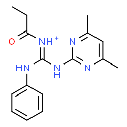 ChemSpider 2D Image | (E)-Anilino[(4,6-dimethyl-2-pyrimidinyl)amino]-N-propionylmethaniminium | C16H20N5O