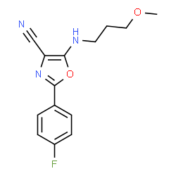 ChemSpider 2D Image | 2-(4-Fluorophenyl)-5-[(3-methoxypropyl)amino]-1,3-oxazole-4-carbonitrile | C14H14FN3O2