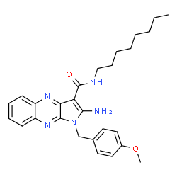 ChemSpider 2D Image | 2-Amino-1-(4-methoxybenzyl)-N-octyl-1H-pyrrolo[2,3-b]quinoxaline-3-carboxamide | C27H33N5O2