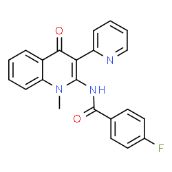 ChemSpider 2D Image | 4-Fluoro-N-[1-methyl-4-oxo-3-(2-pyridinyl)-1,4-dihydro-2-quinolinyl]benzamide | C22H16FN3O2