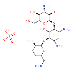 ChemSpider 2D Image | (2S,3R,4S,5S,6R)-4-amino-2-[(1S,2S,3R,4S,6R)-4,6-diamino-3-[(2R,3R,6S)-3-amino-6-(aminomethyl)tetrahydropyran-2-yl]oxy-2-hydroxy-cyclohexoxy]-6-(hydroxymethyl)tetrahydropyran-3,5-diol sulfate | C18H37N5O12S