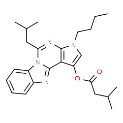 ChemSpider 2D Image | 3-Butyl-5-isobutyl-3H-pyrrolo[2',3':4,5]pyrimido[1,6-a]benzimidazol-1-yl 3-methylbutanoate | C25H32N4O2