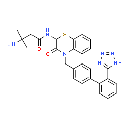 ChemSpider 2D Image | 3-Amino-3-methyl-N-(3-oxo-4-{[2'-(1H-tetrazol-5-yl)-4-biphenylyl]methyl}-3,4-dihydro-2H-1,4-benzothiazin-2-yl)butanamide | C27H27N7O2S