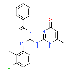 ChemSpider 2D Image | N-{(E)-[(3-Chloro-2-methylphenyl)amino][(6-methyl-4-oxo-1,4-dihydro-2-pyrimidinyl)amino]methylene}benzamide | C20H18ClN5O2