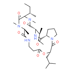 ChemSpider 2D Image | (3S,9S,16S,21aS)-3,6-Di[(2S)-2-butanyl]-16-isobutyl-5,8,9-trimethyldodecahydropyrrolo[1,2-d][1,4,7,10,13,16]oxapentaazacyclononadecine-1,4,7,10,14,17(11H,16H)-hexone | C31H53N5O7