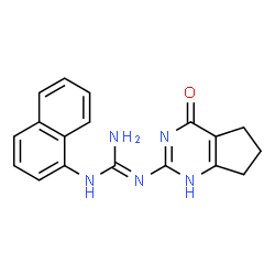 ChemSpider 2D Image | 1-(1-Naphthyl)-2-(4-oxo-4,5,6,7-tetrahydro-1H-cyclopenta[d]pyrimidin-2-yl)guanidine | C18H17N5O