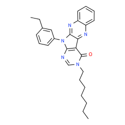 ChemSpider 2D Image | 11-(3-Ethylphenyl)-3-heptyl-3,11-dihydro-4H-pyrimido[5',4':4,5]pyrrolo[2,3-b]quinoxalin-4-one | C27H29N5O