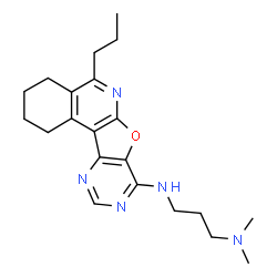 ChemSpider 2D Image | N,N-Dimethyl-N'-(5-propyl-1,2,3,4-tetrahydropyrimido[4',5':4,5]furo[2,3-c]isoquinolin-8-yl)-1,3-propanediamine | C21H29N5O