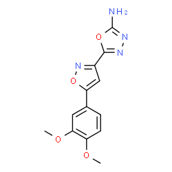 ChemSpider 2D Image | 5-[5-(3,4-Dimethoxyphenyl)-1,2-oxazol-3-yl]-1,3,4-oxadiazol-2-amine | C13H12N4O4