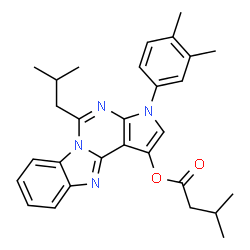ChemSpider 2D Image | 3-(3,4-Dimethylphenyl)-5-isobutyl-3H-pyrrolo[2',3':4,5]pyrimido[1,6-a]benzimidazol-1-yl 3-methylbutanoate | C29H32N4O2