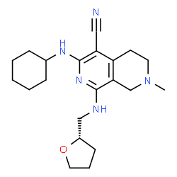 ChemSpider 2D Image | 3-(Cyclohexylamino)-7-methyl-1-{[(2S)-tetrahydro-2-furanylmethyl]amino}-5,6,7,8-tetrahydro-2,7-naphthyridine-4-carbonitrile | C21H31N5O