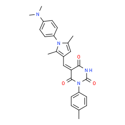 ChemSpider 2D Image | (5E)-5-({1-[4-(Dimethylamino)phenyl]-2,5-dimethyl-1H-pyrrol-3-yl}methylene)-1-(4-methylphenyl)-2,4,6(1H,3H,5H)-pyrimidinetrione | C26H26N4O3