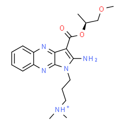 ChemSpider 2D Image | 3-[2-Amino-3-({[(2S)-1-methoxy-2-propanyl]oxy}carbonyl)-1H-pyrrolo[2,3-b]quinoxalin-1-yl]-N,N-dimethyl-1-propanaminium | C20H28N5O3