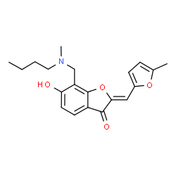 ChemSpider 2D Image | (2Z)-7-{[Butyl(methyl)amino]methyl}-6-hydroxy-2-[(5-methyl-2-furyl)methylene]-1-benzofuran-3(2H)-one | C20H23NO4