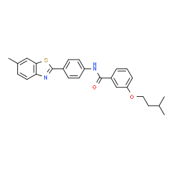 ChemSpider 2D Image | N-[4-(6-Methyl-1,3-benzothiazol-2-yl)phenyl]-3-(3-methylbutoxy)benzamide | C26H26N2O2S