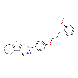 ChemSpider 2D Image | 2-{4-[2-(2-Methoxyphenoxy)ethoxy]phenyl}-5,6,7,8-tetrahydro[1]benzothieno[2,3-d]pyrimidin-4(3H)-one | C25H24N2O4S